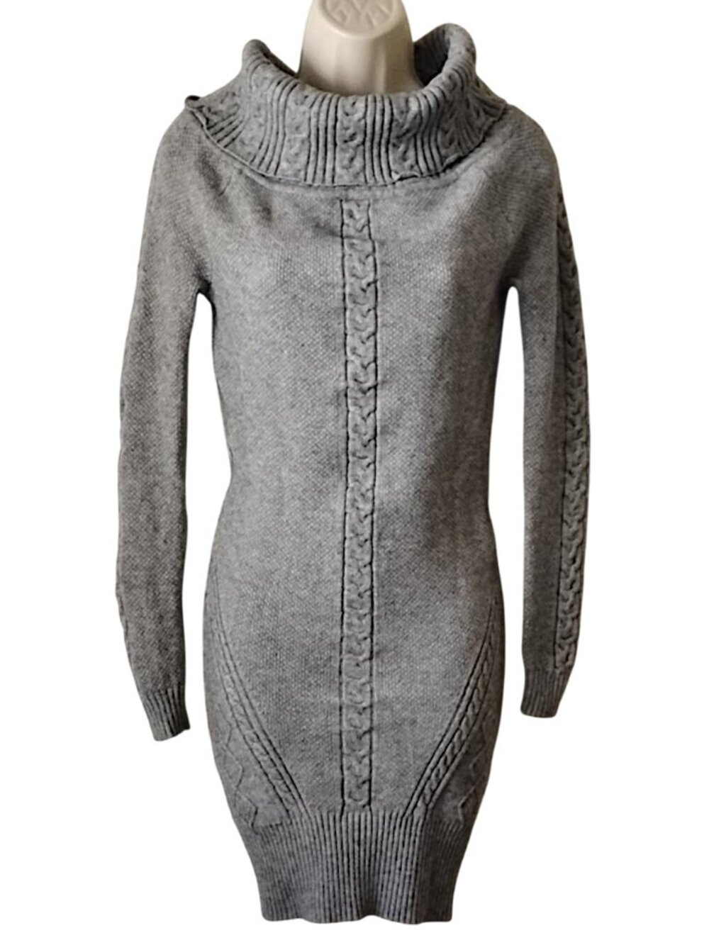 Bebe Cowl Neck Cable Knit Sweaterdress S Gray Mini Dress